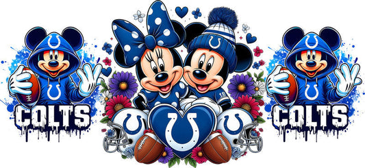 Indianapolis Colts Mickey Minnie NFL UV DTF Cup Wrap Design for 16oz Libbey Glass KA-7116
