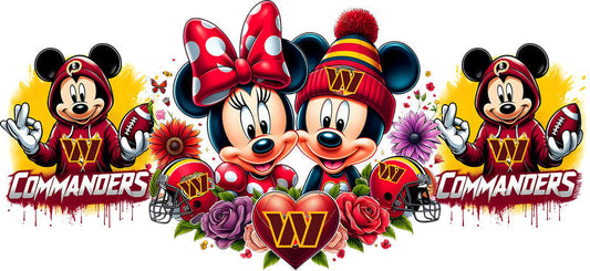 Washington Commanders Mickey Minnie NFL UV DTF Tumbler Wrap Design for 16oz Libbey Glass KA-7117