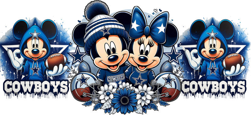 Dallas Cowboys Mickey Minnie NFL UV DTF Cup Decal Design for 16oz Libbey Glass KA-7118