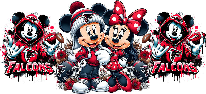 Atlanta Falcons Mickey Minnie NFL UV DTF Cup Wrap Design for 16oz Libbey Glass KA-7119