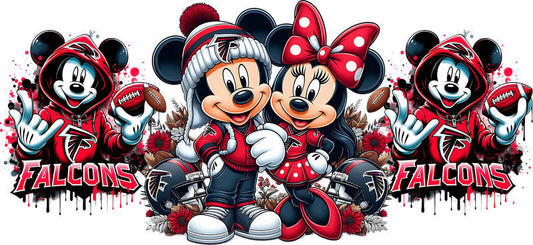Atlanta Falcons Mickey Minnie NFL UV DTF Cup Wrap Design for 16oz Libbey Glass KA-7119
