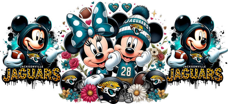 Jacksonville Jaguars Mickey Minnie NFL UV DTF Cup Decal Design for 16oz Libbey Glass KA-7121