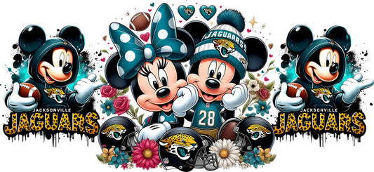 Jacksonville Jaguars Mickey Minnie NFL UV DTF Cup Decal Design for 16oz Libbey Glass KA-7121