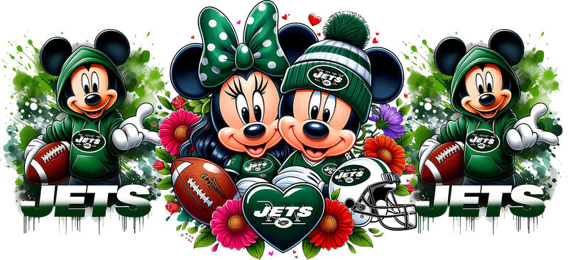 New York Jets Mickey Minnie NFL UV DTF Cup Wrap Design for 16oz Libbey Glass KA-7122