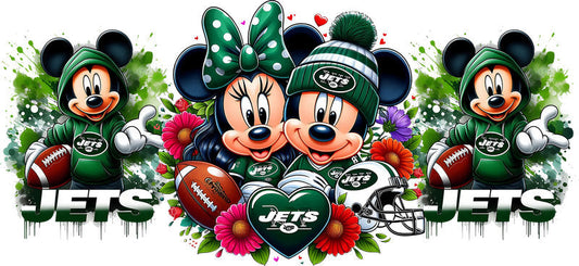New York Jets Mickey Minnie NFL UV DTF Cup Wrap Design for 16oz Libbey Glass KA-7122