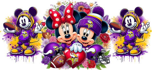 Minnesota Vikings Mickey Minnie NFL UV DTF Tumbler Wrap Design for 16oz Libbey Glass KA-7123