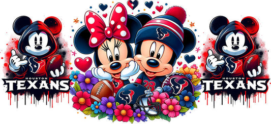 Houston Texans Mickey Minnie NFL UV DTF Cup Wrap Design for 16oz Libbey Glass KA-7125