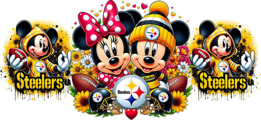 Pittsburgh Steelers Mickey Minnie NFL UV DTF Tumbler Wrap Design for 16oz Libbey Glass KA-7126
