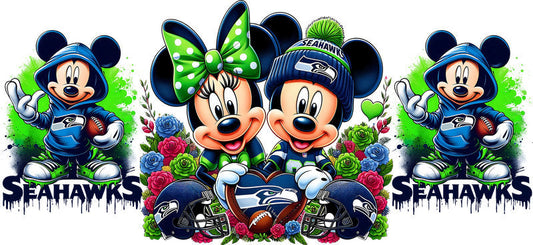 Seattle Seahawks Mickey Minnie NFL UV DTF Cup Decal Design for 16oz Libbey Glass KA-7127