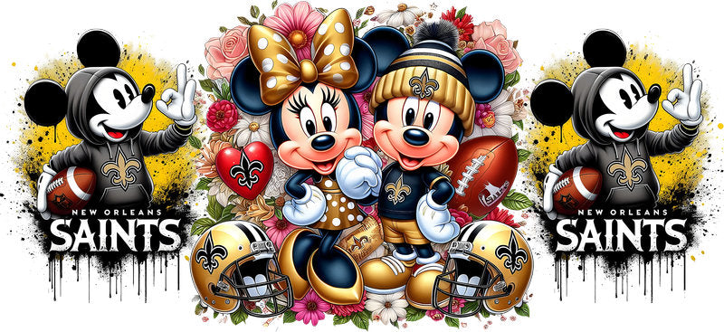 New Orleans Saints Mickey Minnie NFL UV DTF Cup Wrap Design for 16oz Libbey Glass KA-7128