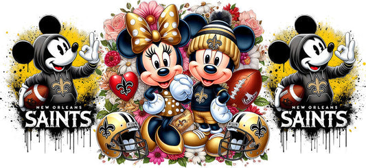 New Orleans Saints Mickey Minnie NFL UV DTF Cup Wrap Design for 16oz Libbey Glass KA-7128