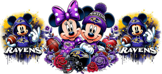 Baltimore Ravens Mickey Minnie NFL UV DTF Tumbler Wrap Design for 16oz Libbey Glass KA-7129