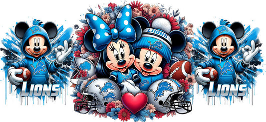 Detroit Lions Mickey Minnie NFL UV DTF Cup Wrap Design for 16oz Libbey Glass KA-7131