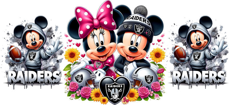 Las Vegas Raiders Mickey Minnie NFL UV DTF Tumbler Wrap Design for 16oz Libbey Glass KA-7132