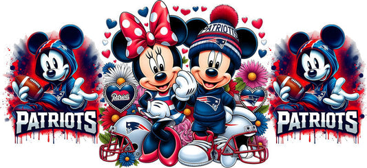 New England Patriots Mickey Minnie NFL UV DTF Cup Decal Design for 16oz Libbey Glass KA-7133