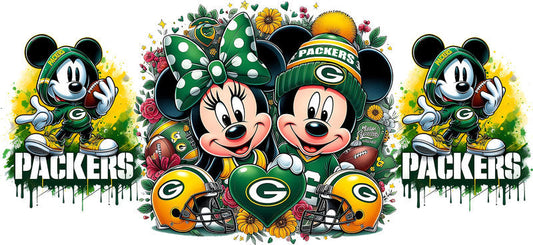Green Bay Packers Mickey Minnie NFL UV DTF Tumbler Wrap Design for 16oz Libbey Glass KA-7135