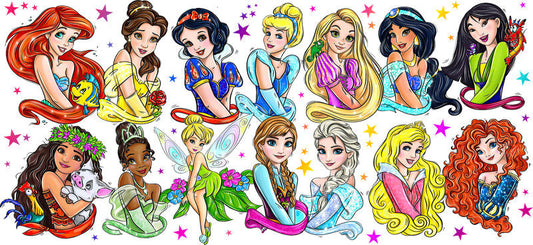 Disney Princess UV DTF Cup Decal Design for 16oz Libbey Glass KA-7141