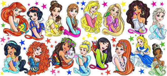 Disney Princess Character UV DTF Cup Wrap Design for 16oz Libbey Glass KA-7142