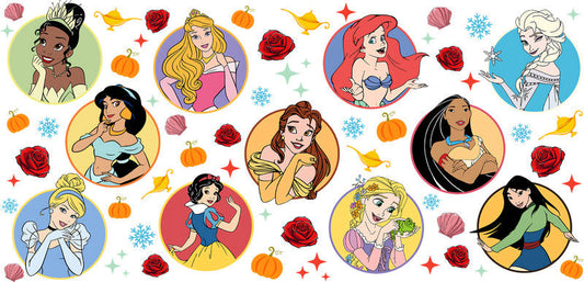 Disney Princess Fantasy UV DTF Tumbler Wrap Design for 16oz Libbey Glass KA-7143