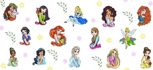 Disney Princess Character UV DTF Cup Wrap Design for 16oz Libbey Glass KA-7145