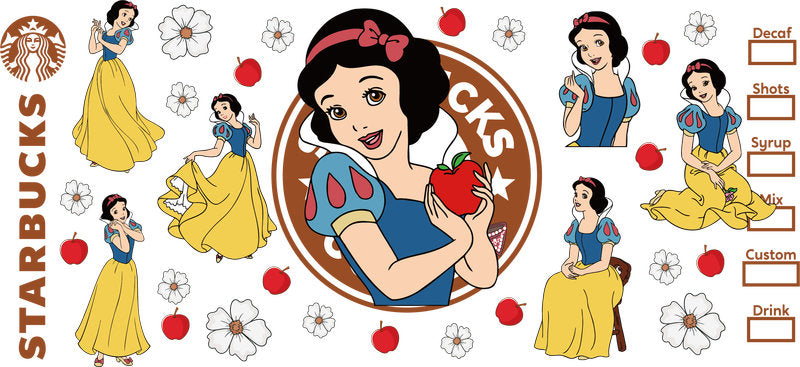 Snow White Starbucks UV DTF Cup Wrap Design for 16oz Libbey Glass KA-7148