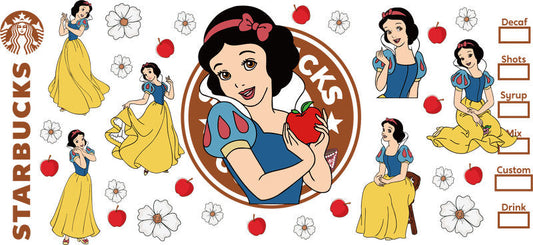 Snow White Starbucks UV DTF Cup Wrap Design for 16oz Libbey Glass KA-7148