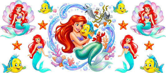 Little Mermaid Ariel UV DTF Cup Wrap Design for 16oz Libbey Glass KA-7151