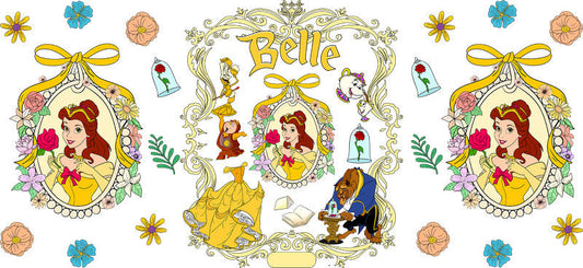 Belle Princess UV DTF Tumbler Wrap Design for 16oz Libbey Glass KA-7161
