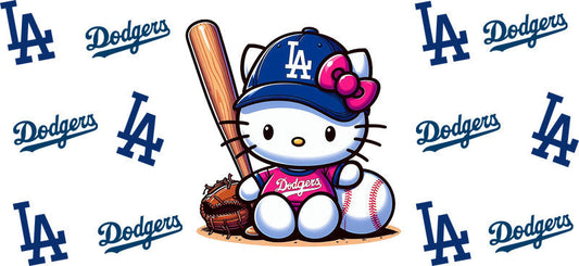 Dodgers Kitty UV DTF Tumbler Wrap Design for 16oz Libbey Glass KA-7164