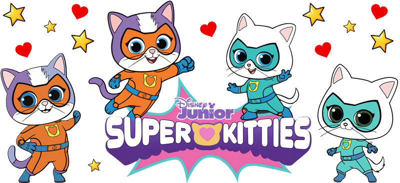 Super Kitties Character UV DTF Cup Wrap Design for 16oz Libbey Glass KA-7173
