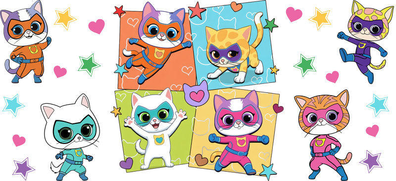 Super Kitties Friends UV DTF Tumbler Wrap Design for 16oz Libbey Glass KA-7174