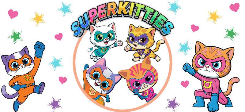 Super Kitties Cartoon UV DTF Cup Decal Design for 16oz Libbey Glass KA-7175