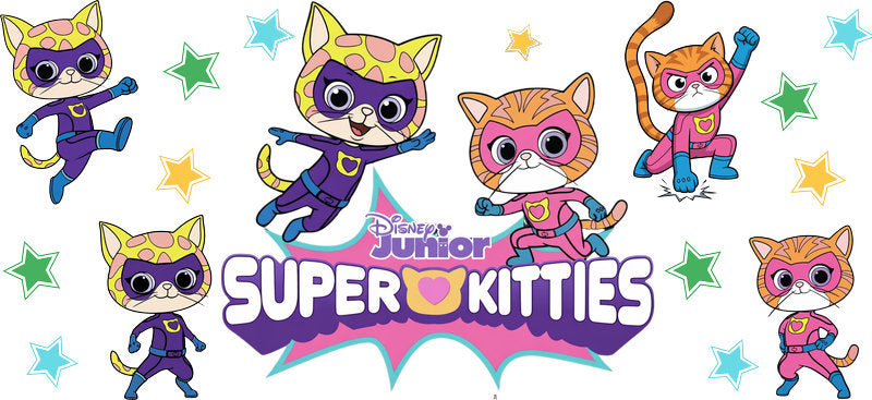 Super Kitties Character UV DTF Cup Wrap Design for 16oz Libbey Glass KA-7176