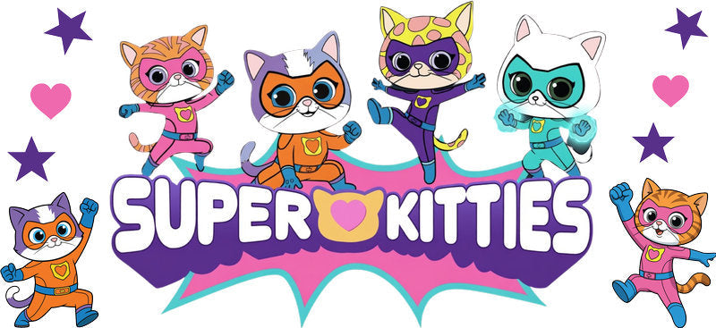 Super Kitties Friends UV DTF Tumbler Wrap Design for 16oz Libbey Glass KA-7180