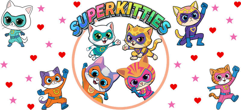 Super Kitties Character UV DTF Cup Wrap Design for 16oz Libbey Glass KA-7182
