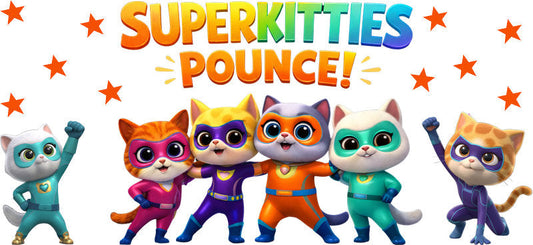 Super Kitties Pounce UV DTF Cup Wrap Design for 16oz Libbey Glass KA-7188