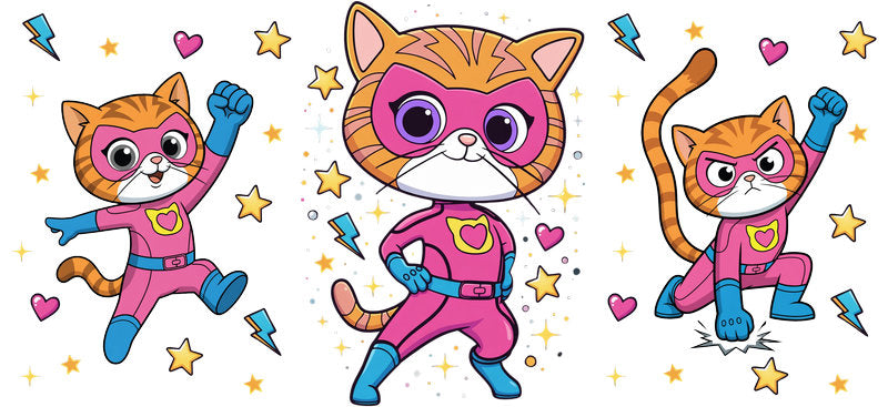 Super Kitties Hero UV DTF Cup Wrap Design for 16oz Libbey Glass KA-7191