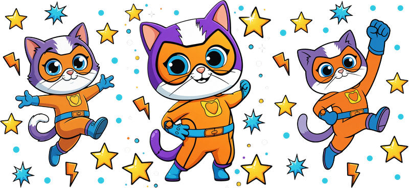 Super Kitties Cartoon UV DTF Cup Decal Design for 16oz Libbey Glass KA-7193