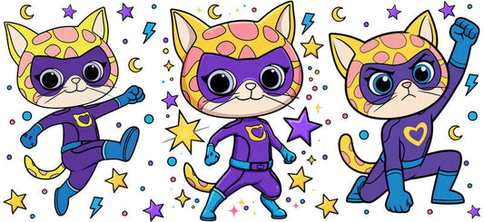 Super Kitties Hero UV DTF Cup Wrap Design for 16oz Libbey Glass KA-7194