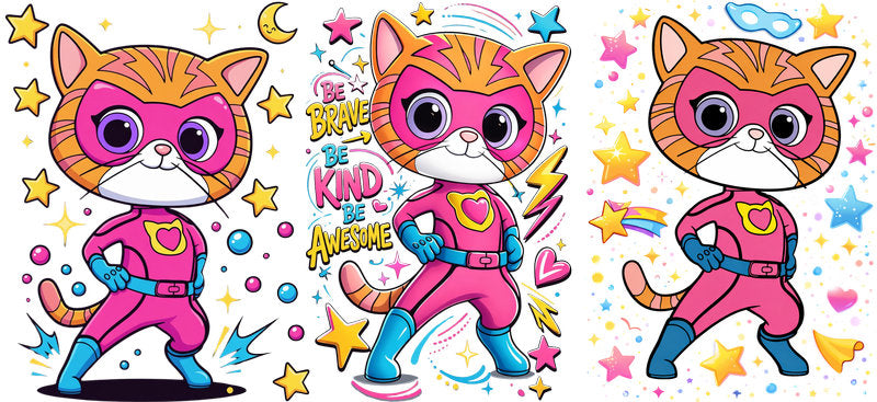 Super Kitties Character UV DTF Tumbler Wrap Design for 16oz Libbey Glass KA-7195