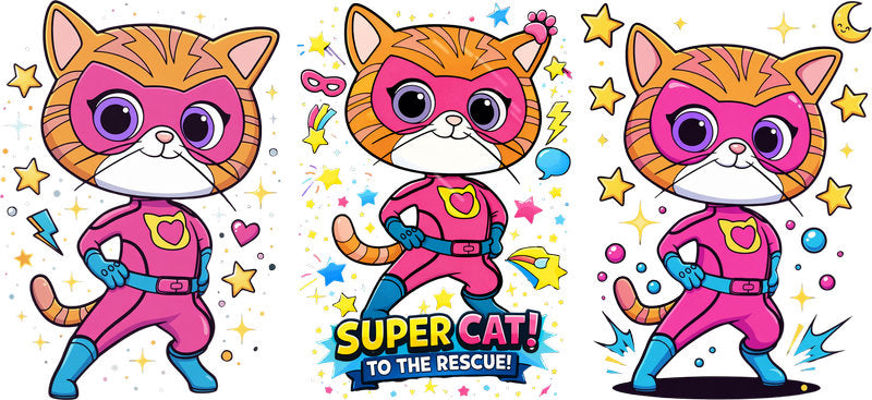 Super Kitties Hero UV DTF Cup Decal Design for 16oz Libbey Glass KA-7196