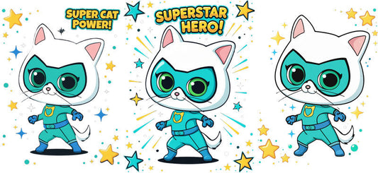 Super Kitties Hero Team UV DTF Cup Decal Design for 16oz Libbey Glass KA-7199