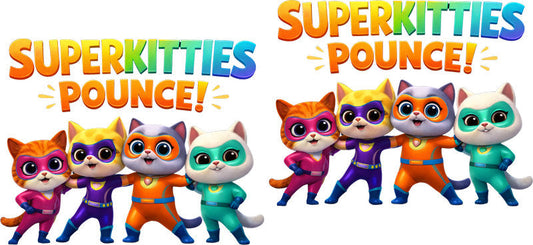 Super Kitties Pounce Team UV DTF Tumbler Wrap Design for 16oz Libbey Glass KA-7201