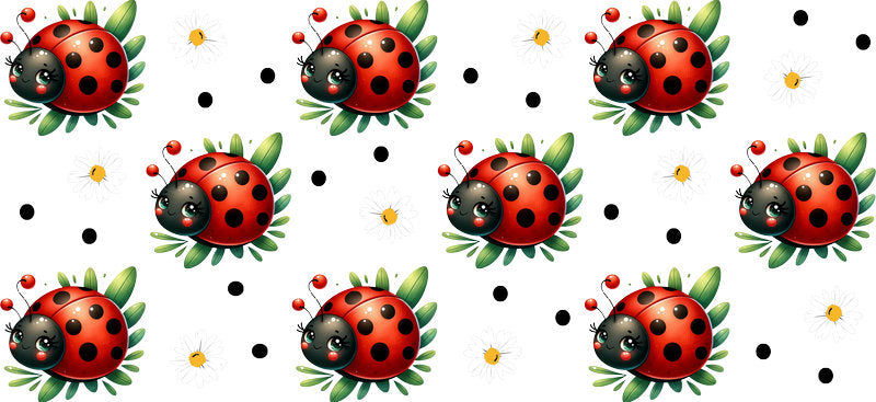 Ladybug Cartoon UV DTF Cup Wrap Design for 16oz Libbey Glass KA-7203