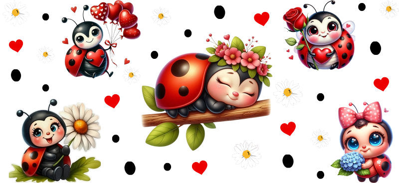 Ladybug Character UV DTF Cup Decal Design for 16oz Libbey Glass KA-7205