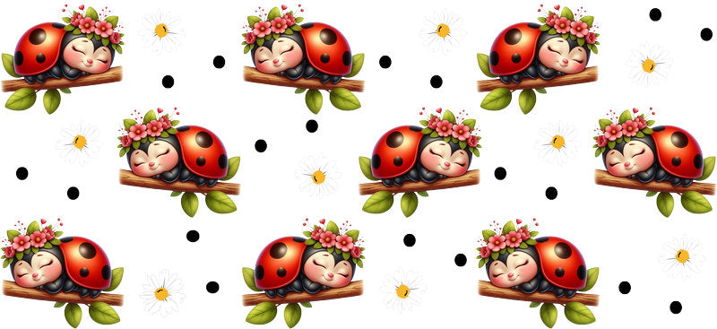 Ladybug Garden UV DTF Tumbler Wrap Design for 16oz Libbey Glass KA-7207