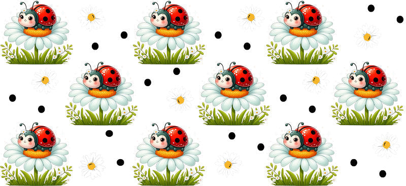 Ladybug Garden Pattern UV DTF Cup Wrap Design for 16oz Libbey Glass KA-7227