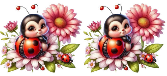 Ladybug Daisy Flower UV DTF Tumbler Wrap Design for 16oz Libbey Glass KA-7231