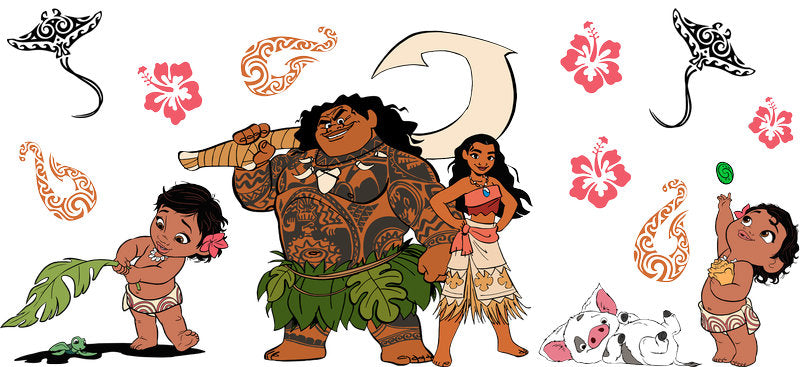 Disney Moana Friends UV DTF Tumbler Wrap Design for 16oz Libbey Glass KA-7245
