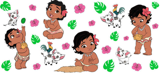 Disney Moana Character Collection UV DTF Cup Wrap Design for 16oz Libbey Glass KA-7247